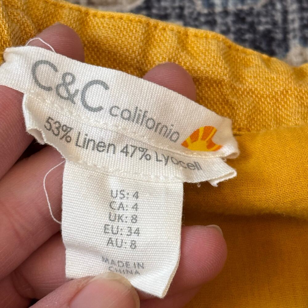 C&C California Yellow Overalls Linen Blend Women’s Size 4 - Picture 10 of 12